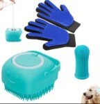 1 Pair of Deluxe Pet Grooming Supplies - Soft Bristle Dog Bath Brush for Gentle Skin, Finger Toothbrush for Easy Dental