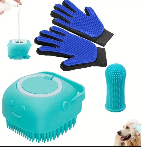 1 Pair of Deluxe Pet Grooming Supplies - Soft Bristle Dog Bath Brush for Gentle Skin, Finger Toothbrush for Easy Dental