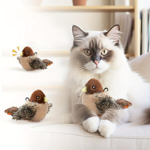2025 Cat Toy Realistic Sparrow Sound Plush Toy, Touch Activation