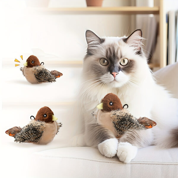 2025 Cat Toy Realistic Sparrow Sound Plush Toy, Touch Activation