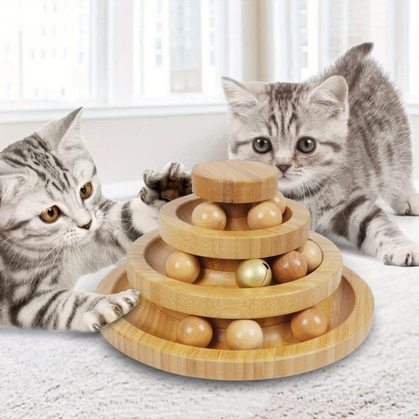 Bamboo Cat Ball Track 3 Tier Cat Track w/9 Balls, Holiday Gift