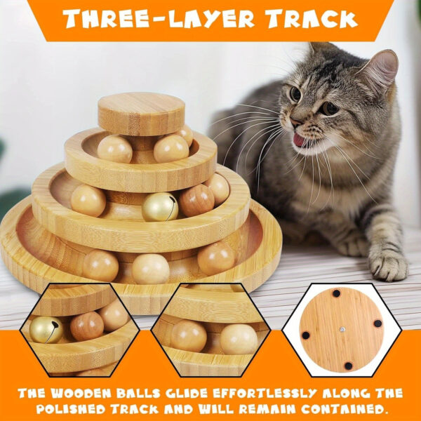 Bamboo Cat Ball Track 3 Tier Cat Track w/9 Balls, Holiday Gift