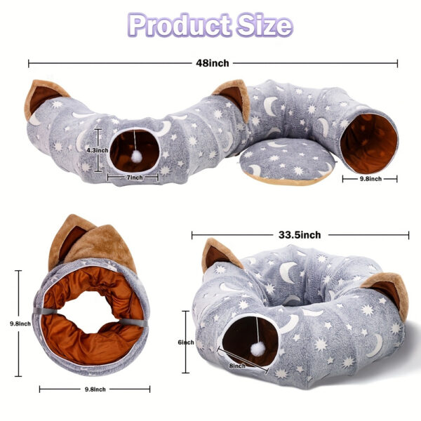 Cat Tunnel 3ft Flannel Cat Tunnel w/Cushion & Ball, Grey Moon Star