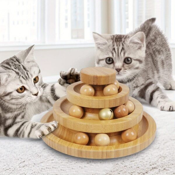 Bamboo Cat Ball Track 3 Tier Cat Track w/9 Balls, Holiday Gift