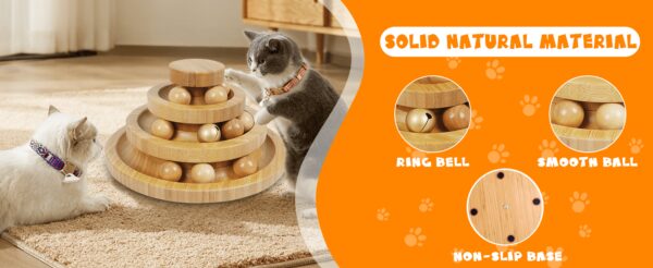 Bamboo Cat Ball Track 3 Tier Cat Track w/9 Balls, Holiday Gift