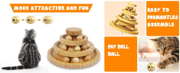 Bamboo Cat Ball Track 3 Tier Cat Track w/9 Balls, Holiday Gift