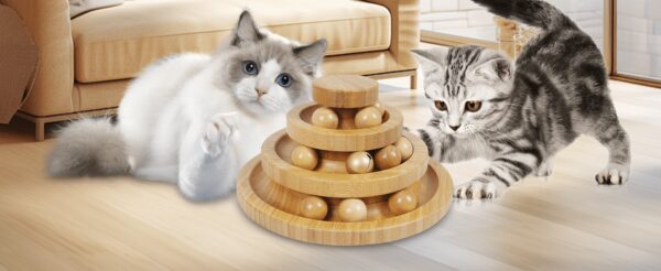 Bamboo Cat Ball Track 3 Tier Cat Track w/9 Balls, Holiday Gift