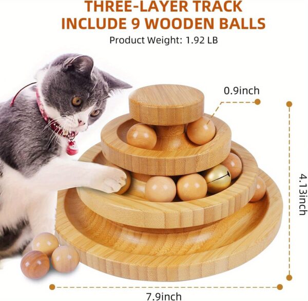 Bamboo Cat Ball Track 3 Tier Cat Track w/9 Balls, Holiday Gift