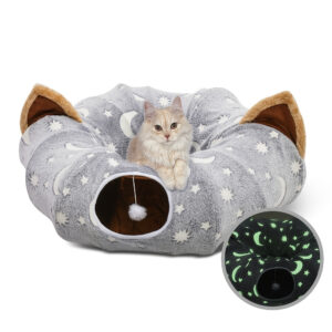 Cat Tunnel 3ft Flannel Cat Tunnel w/Cushion & Ball, Grey Moon Star