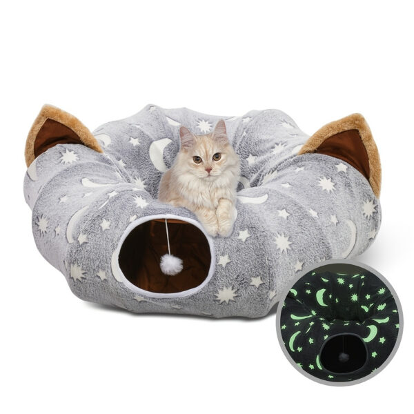 Cat Tunnel 3ft Flannel Cat Tunnel w/Cushion & Ball, Grey Moon Star