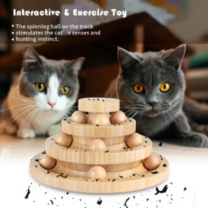Bamboo Cat Ball Track 3 Tier Cat Track w/9 Balls, Holiday Gift