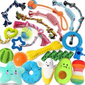 Luxury Dog Chew Toys 25pc Puppy Chew Toys w/Ropes, Treat Ball
