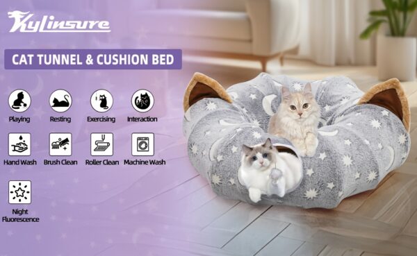 Cat Tunnel 3ft Flannel Cat Tunnel w/Cushion & Ball, Grey Moon Star