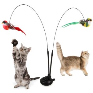Cat Teaser Set Simulated Bird Stick w/Bell & Suction Cup, No Battery