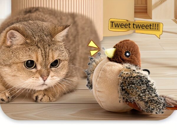 2025 Cat Toy Realistic Sparrow Sound Plush Toy, Touch Activation