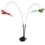 Double Pole Cat Toy Handmade Bird & Feathers Bell w/Suction Cup