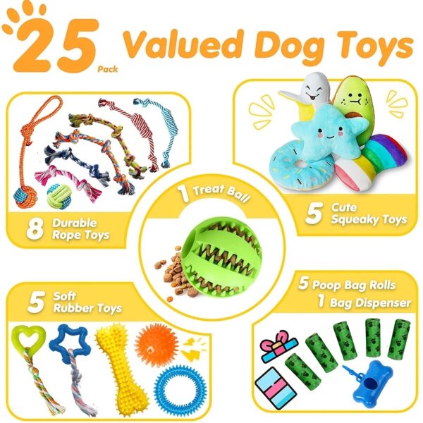 Luxury Dog Chew Toys 25pc Puppy Chew Toys w/Ropes, Treat Ball