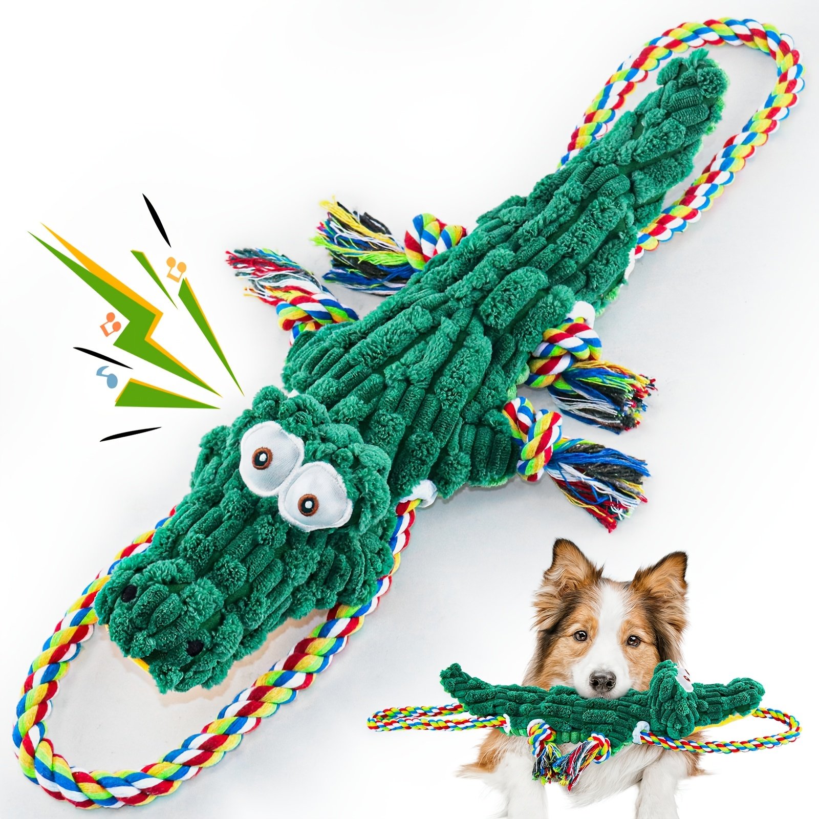 Durable Alligator Dog Toy Large Stuffed Chew & Tug-of-War Toy