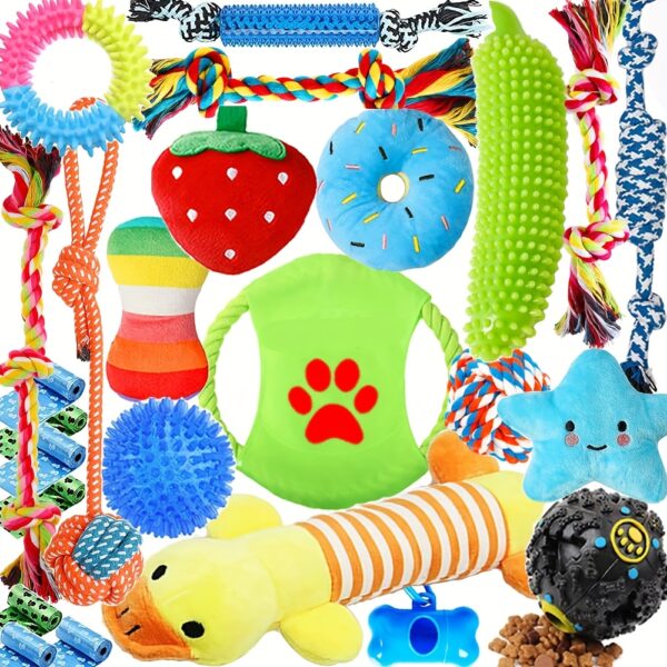 Dog Toys Set 25pc Chew Toys for Cleaning & Teeth Cleaning