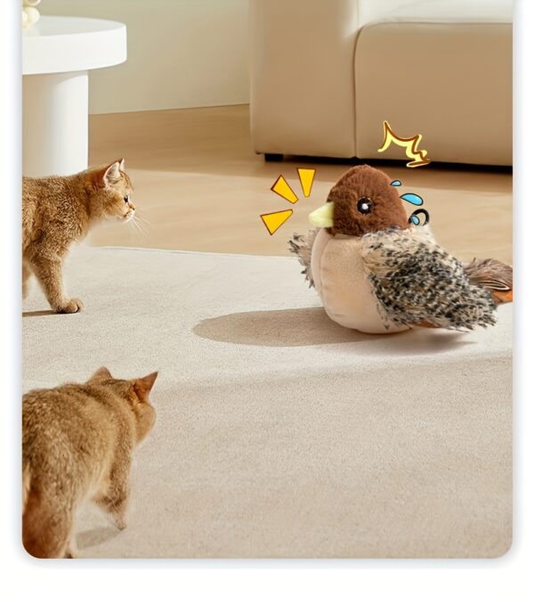 2025 Cat Toy Realistic Sparrow Sound Plush Toy, Touch Activation