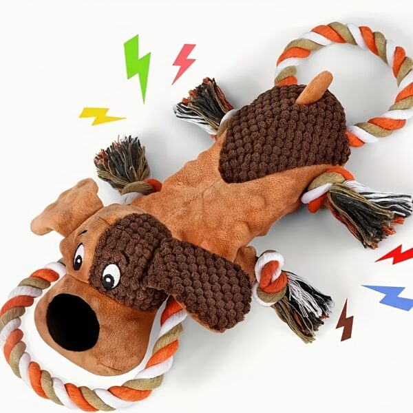 Durable Squeaky Dog Toy Rope & Plush Animal Print, No Battery