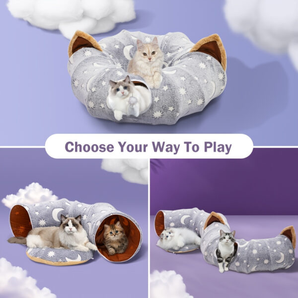 Cat Tunnel 3ft Flannel Cat Tunnel w/Cushion & Ball, Grey Moon Star
