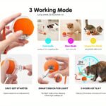 Smart Electric Cat Ball 1/2pc USB Rechargeable Rolling Pet Ball w/LED