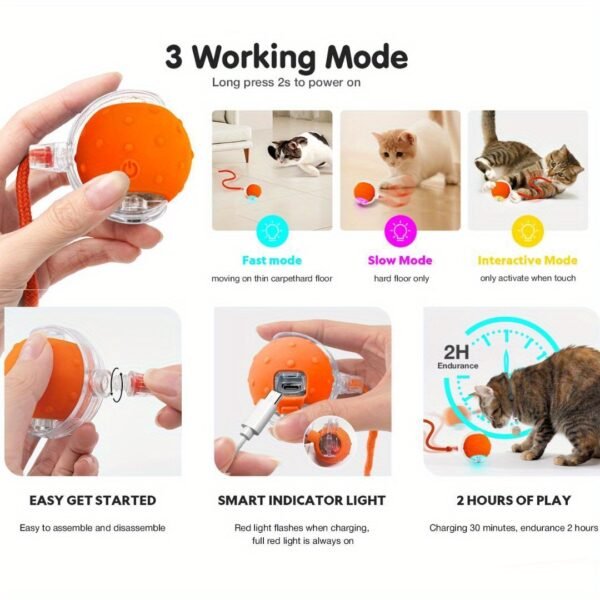Smart Electric Cat Ball 1/2pc USB Rechargeable Rolling Pet Ball w/LED