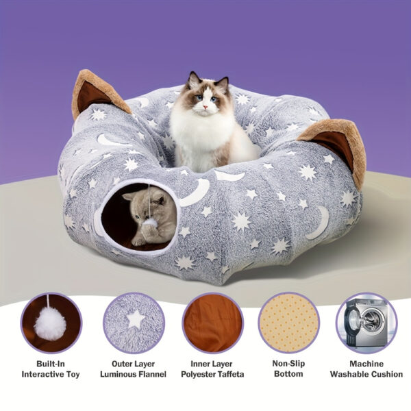 Cat Tunnel 3ft Flannel Cat Tunnel w/Cushion & Ball, Grey Moon Star