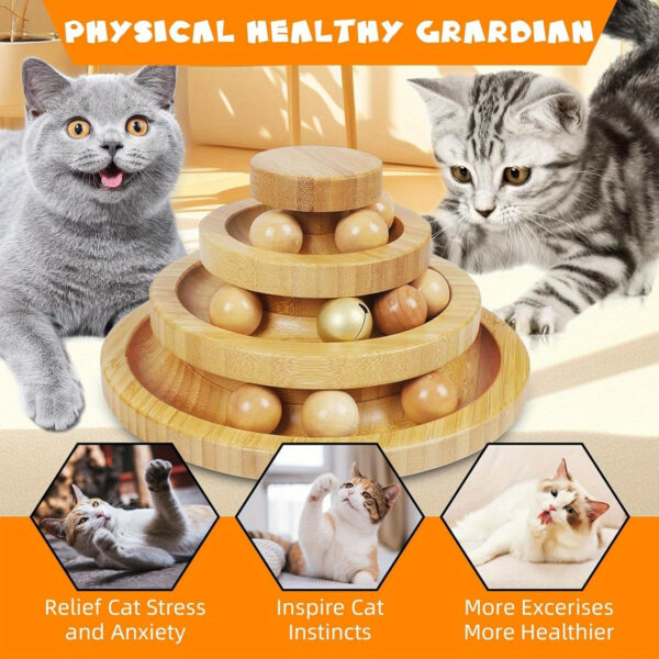 Bamboo Cat Ball Track 3 Tier Cat Track w/9 Balls, Holiday Gift