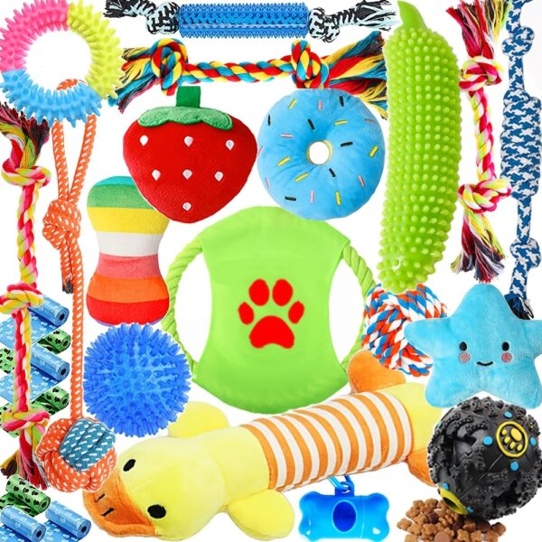 Dog Toys Set 25pc Chew Toys for Cleaning & Teeth Cleaning